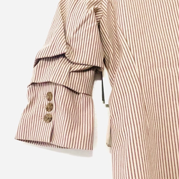DKNY Ruched 3Q Sleeves One Button Pinstripe Blazer in Khaki Brown - Picture 8 of 13